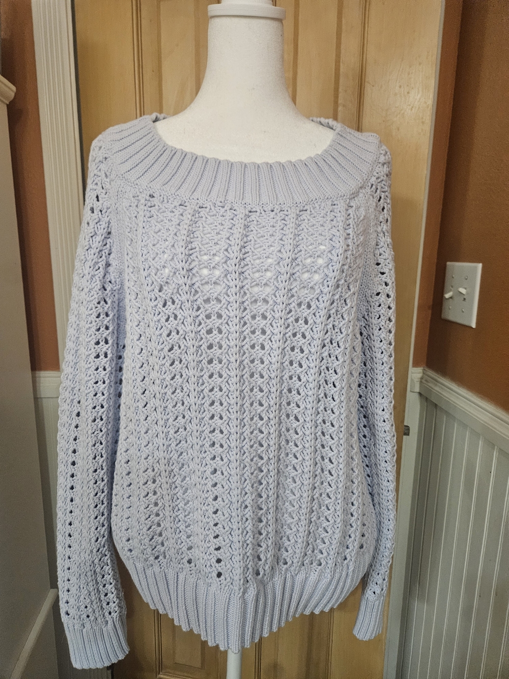 J. Crew Light Blue Open-Knit Boatneck Sweater